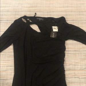 Betsy & Adam Long Sleeve Formal Gown with Cut-out